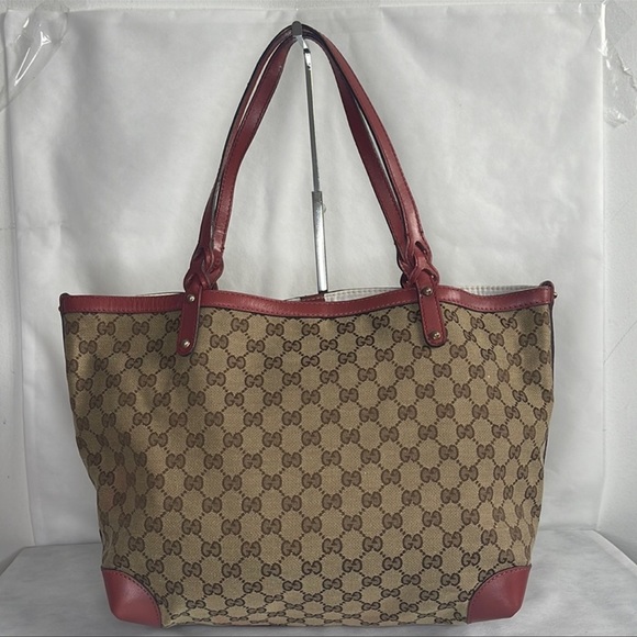 GUCCI Craft Beige/Brown Monogram Brick Red
Leather Large Tote Bag - Picture 11 of 11